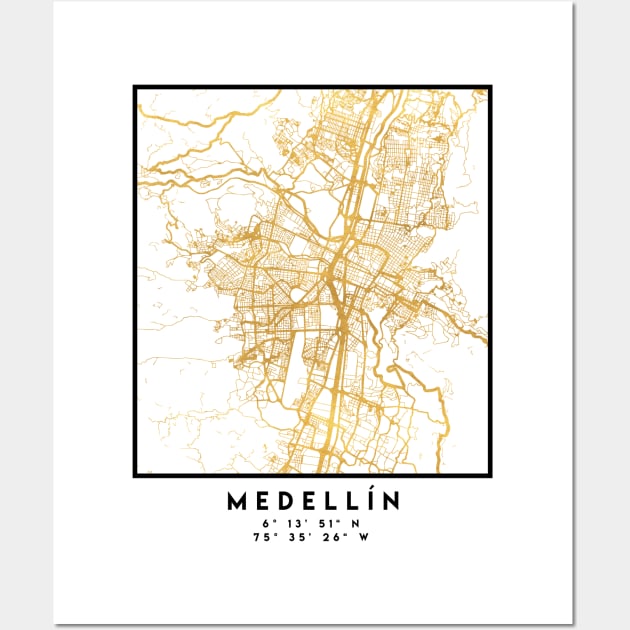 MEDELLÍN COLOMBIA CITY STREET MAP ART Wall Art by deificusArt